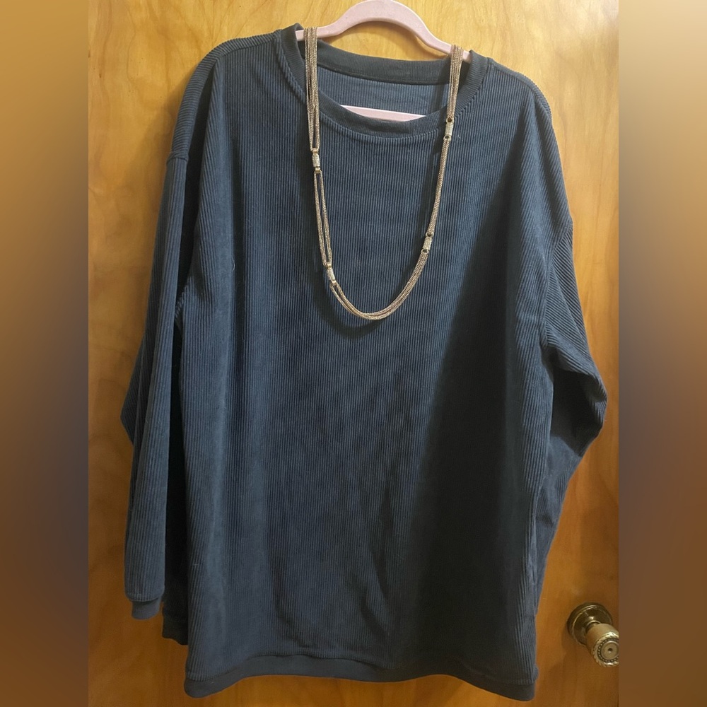 Casual Navy Blue Women's Top Long Sleeve XL
